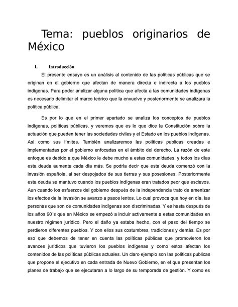 Pueblos Indigenas El Presente Ensayo Es Un An Lisis Al Contenido De