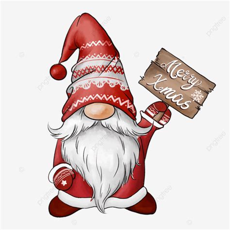 Christmas Gnome Holding Wooden Sign Cute Red Illustration Christmas