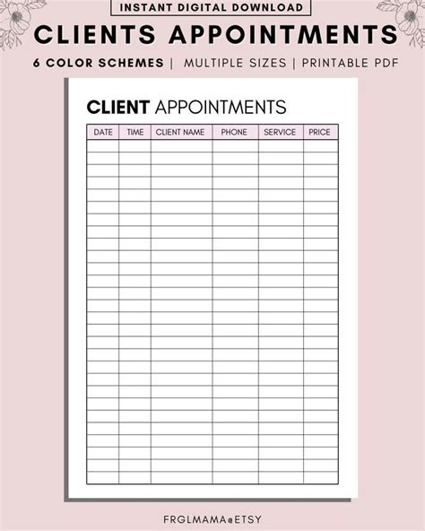 This Listing Is For A Client Appointment Tracking Printable Meeting