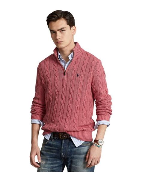 Polo Ralph Lauren Cable Knit Cotton Quarter Zip Sweater In Red For Men