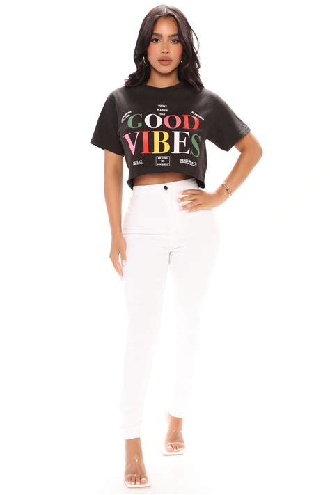 Good Vibes Only Cropped Tee Black Fashion Nova Graphic Tees