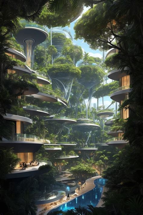 Futuristic City Surrounded By Trees