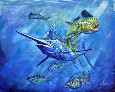 Dorado Marlin And Tuna Painting By Thomas Dauria Saatchi Art