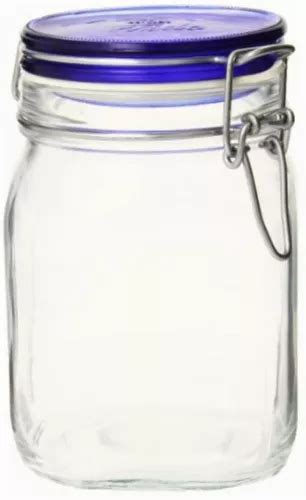 Bormioli Rocco Fido Square Jar With Blue Lid 33 3 4 Ounce Color