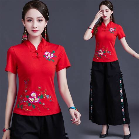 Cheongsam Top Cheongsam Blouse Plus Sized Size Chinese New Year Red