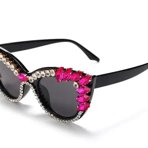 Rhinestones Cat Eye Sunglasses Etsy