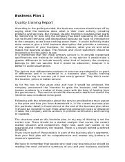 Bsbmgt Assessment Docx Business Plan Quality Training Report