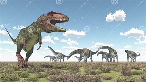 Giganotosaurus And Argentinosaurus Stock Illustration Illustration Of Dinosaurs Landscape