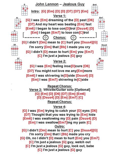 John Lennon Jealous Guy W V Guitar Chords For Songs Beatles