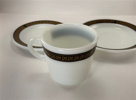 Pyrex Ebony Fleur De Lis Pc Set Mug Saucer Plate Excellent Etsy