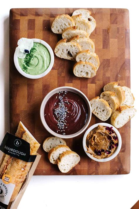 Dessert Bread Board With Trio Of Dips Chocolate Lavender Matcha