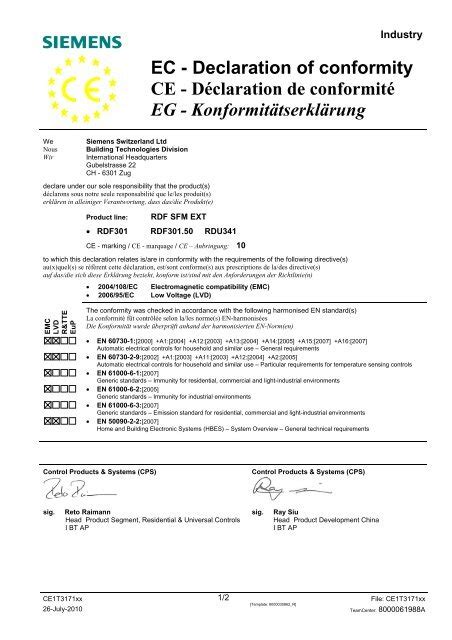 EC Declaration of conformity CE Déclaration de conformité EG