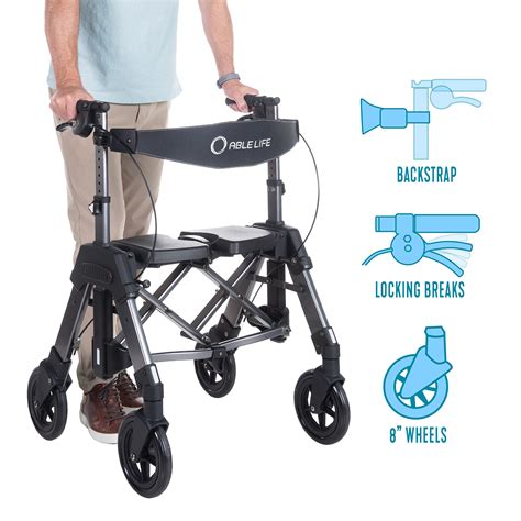 Able Life Space Saver Bariatric Rollator Heavy Duty Folding Wheel