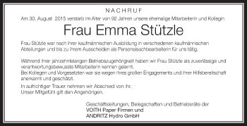 Traueranzeigen von Emma Stützle schwaebische de Trauerportal