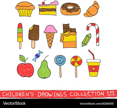 Kids hand drawing tasty food Royalty Free Vector Image