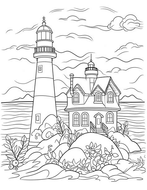 Printable Lighthouse Scene Coloring Pages For Adults Printable Pdf