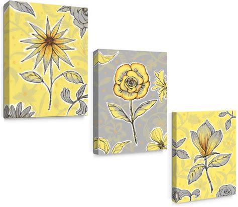 Amazon Sumgar Yellow Wall Art Bedroom Piece Grey Flower Pictures