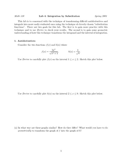 Lab 4 Integration By Substitution Worksheet For Higher Ed Lesson Planet