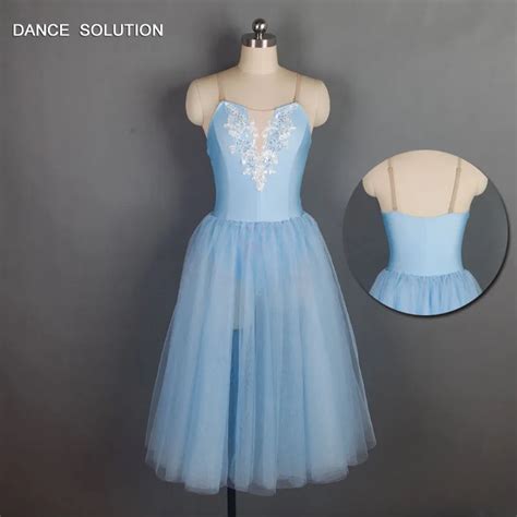 Romantic Long Dress Sky Blue Ballet Tutus Spandex Camisole White Floral