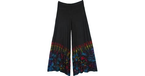 Hippie Celebration Rainbow Tie Dye Wide Leg Pants Black Split