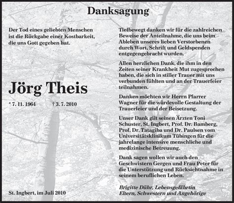 Traueranzeigen von Jörg Theis Saarbruecker Zeitung Trauer de