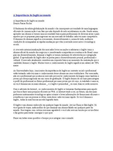 Qual A Importância Do Inglês Como Língua Universal - A Importância Do Inglês No Mundo | PDF | Língua inglesa | Internet