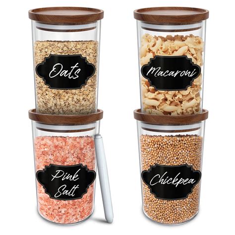 Buy Glass Jars With Wood Lids Set Of 4 Of 28 Fl Oz Airtight And Stackable Storage Containers