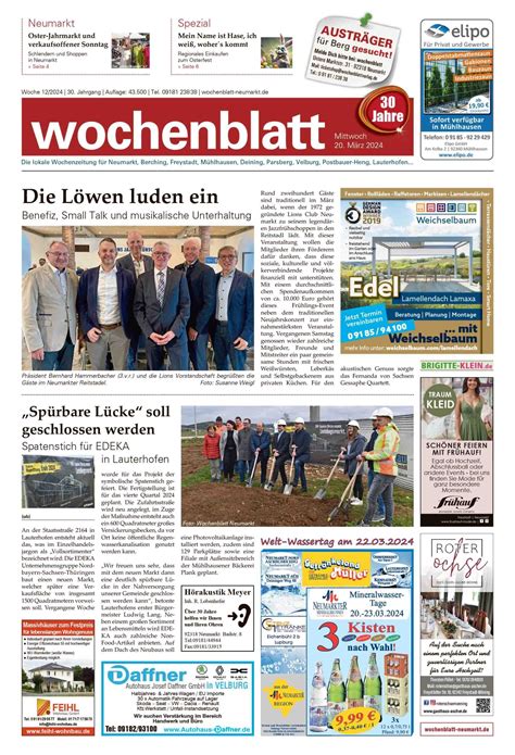 Das Wochenblatt Neumarkt vom 20 März 2024 als E Paper Wochenblatt