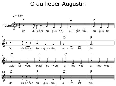 O Du Lieber Augustin Sheet Music For Piano