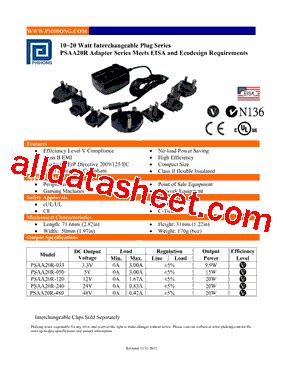 PSAA20R 120 Datasheet PDF Phihong USA Inc