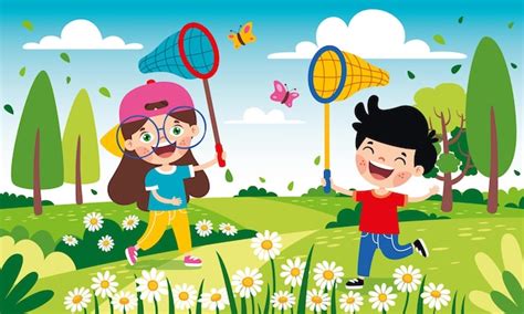 Premium Vector | Spring season with cartoon children