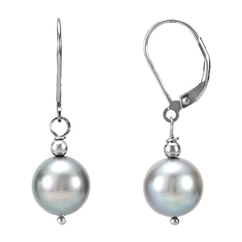 Diamond2deal Sterling Silver Cultured Gray Freshwater Pearl Lever Back Earrings For Women 12z2ra