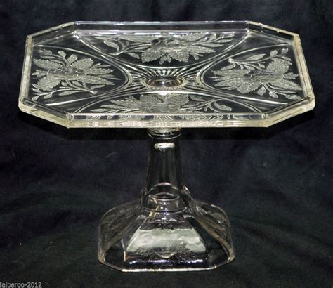 Antique Pressed Eapg Pattern Glass Rose Sprig Footed Pedestal Cake Stand Plate Antique Cake