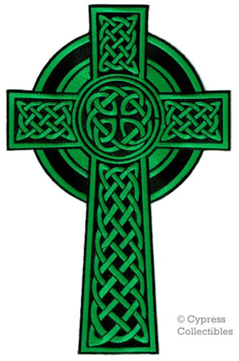 Large Celtic Cross Patch Iron On Embroidered Irish Green Etsy