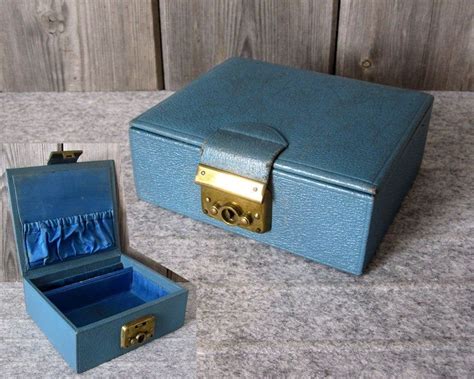 Vintage Blue Leather Jewellery Box Etsy Leather Jewelry Box Blue