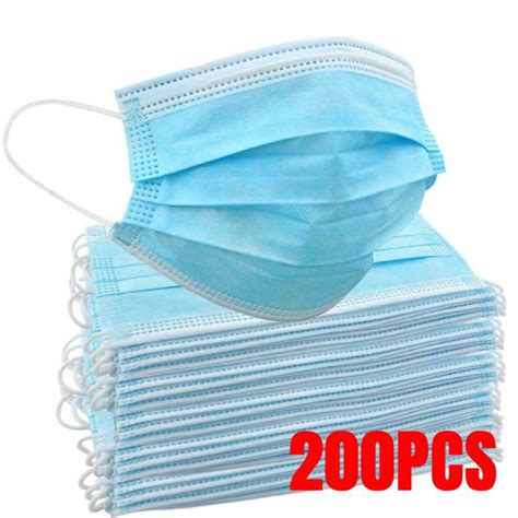 200pcs Blue Disposable Face Masks Protective 3 Ply Breathable