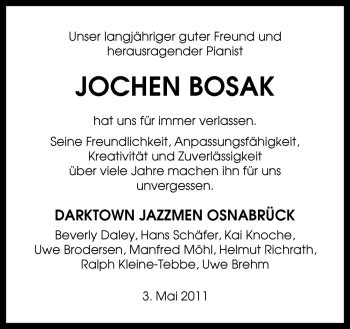 Traueranzeigen Von Jochen Bosak Noz Trauerportal