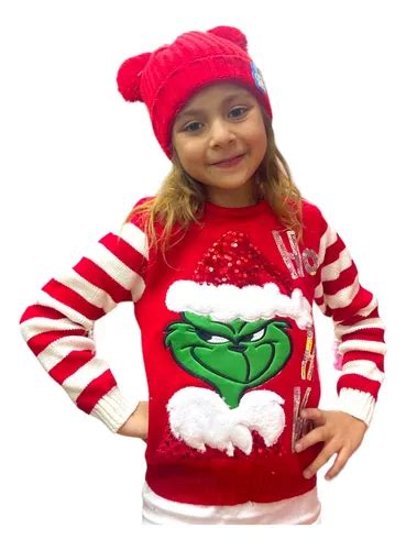 Suéter Navideño Tejido Grinch Lentejueja Niño Niña Y Unisex Meses