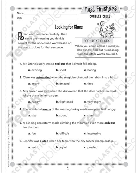 Grade 2 Vocabulary Worksheet Context Clues Context Clues