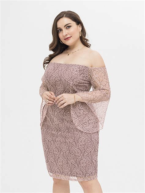 Plus Size Off Shoulder Sheered Lace Dress