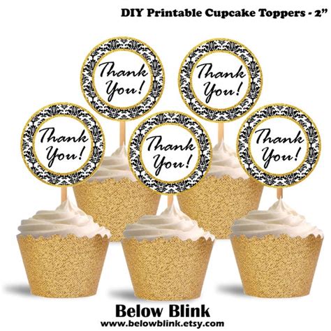 Thank You Cupcake Toppers Damask And Gold Printable Cupcake Toppers