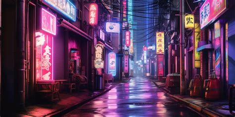 Premium AI Image Generative AI Night Scene Of Big City In Cyberpunk