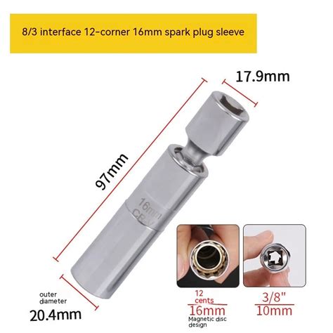 14mm16mm 8 3 Magnetic Spark Plug Socket Wrench Adapter Universal Joint Flexible 12 Angle