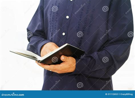 Pastor Priest Reading Holy Bible Over White Stock Image Image Of