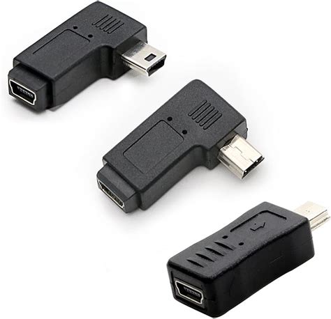 Rgzhihuifz 3 Pack 90 Degree Left And Right Angled Mini Usb 5 Pin Male Female Adapter