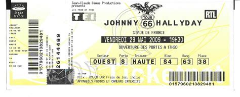 Rare Ticket Billet De Concert Johnny Hallyday Live A Paris