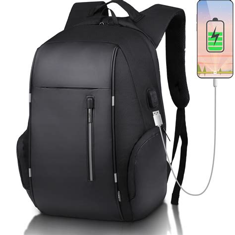 PLECAK CZARNY DUŻY NA LAPTOPA Z PORTEM USB WODOODPORNY POJEMNY BACKPACK