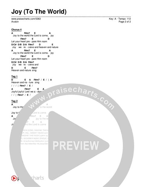 Joy (To The World) Chords PDF (Avalon) - PraiseCharts