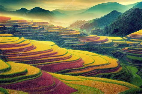 Premium Photo | Fantasy concept showing a longji rice terrace china ...