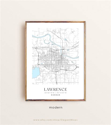 Lawrence Kansas Map, Lawrence KS Map, Lawrence City Print, Lawrence ...